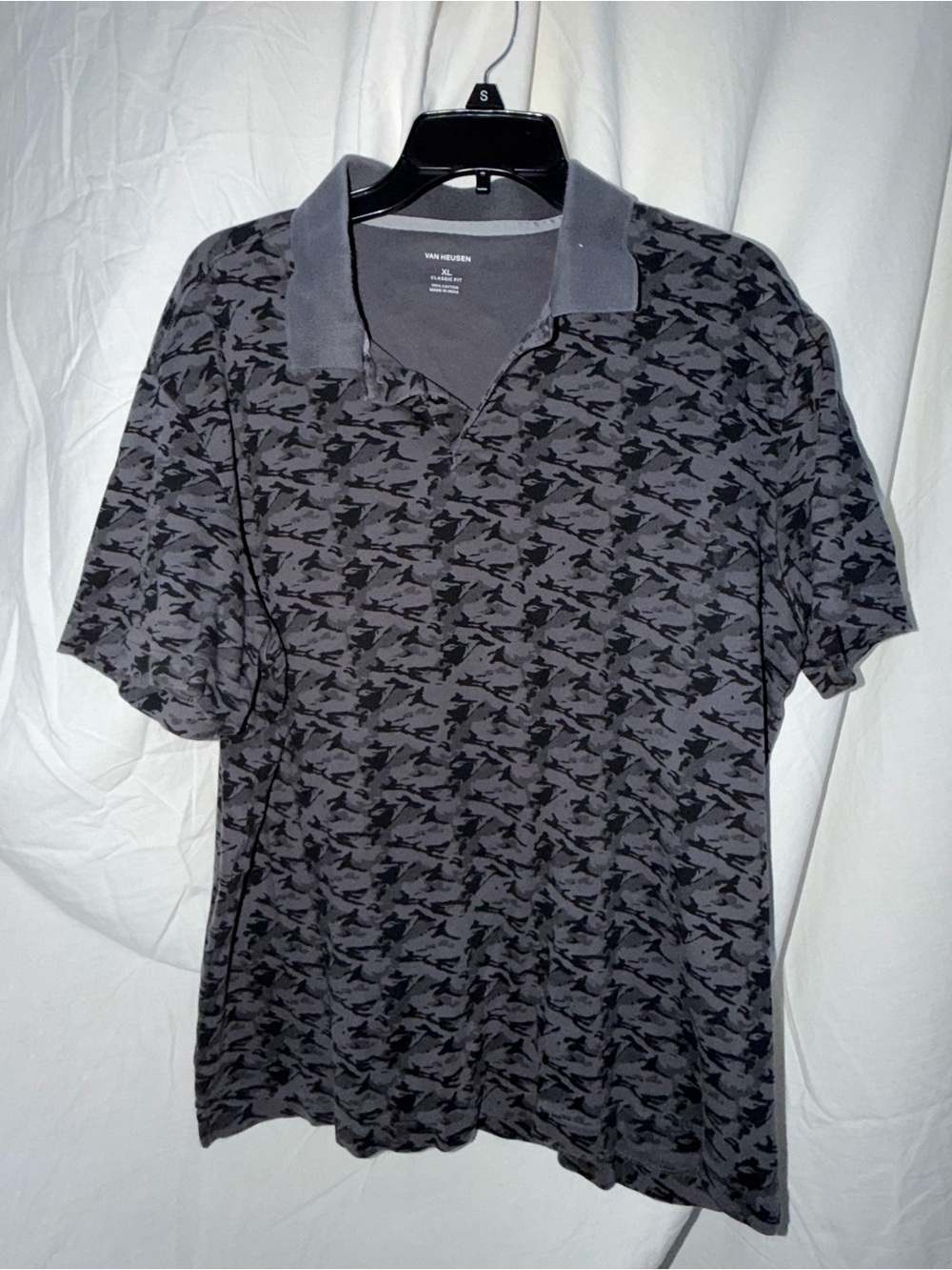 Van Heusen Gray and Black Camouflage Polo